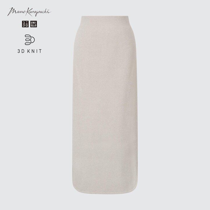 uniqlo 3d knit seamless souffle garn ribbade damkjolar beige