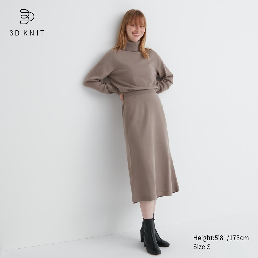 uniqlo 3d knit seamless souffle garn kjolar beige dam