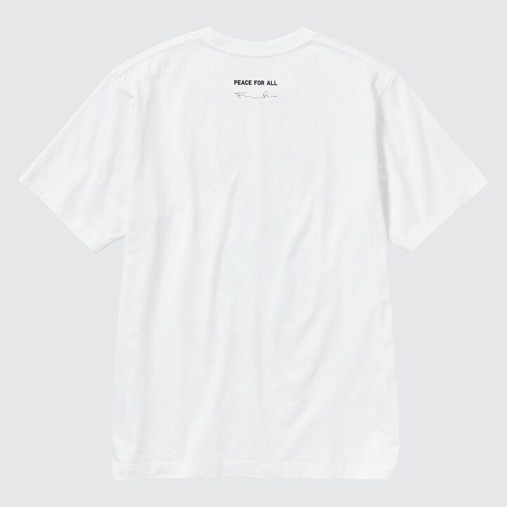vita uniqlo peace for all graphic francesco risso t-shirts för kvinnor