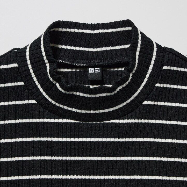 svarta uniqlo ribbade randiga t-shirts med hög halsringning för kvinnor