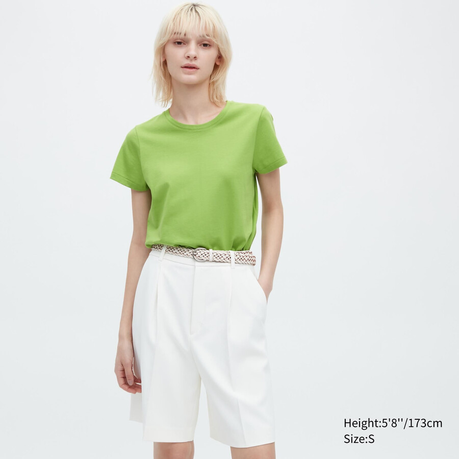 uniqlo 100 supima bomulls-t-shirts med rund hals och ärmar för kvinnor gröna