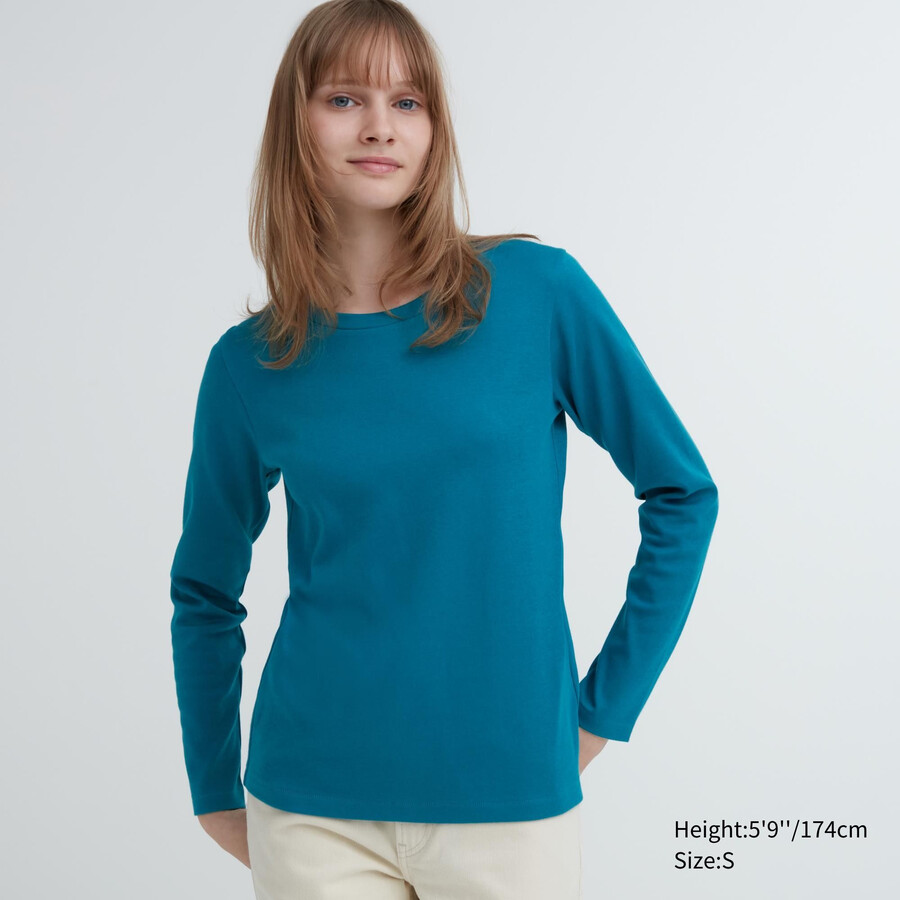 dam uniqlo slät bomulls-t-shirt med rund halsringning grön