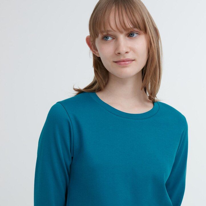 dam uniqlo slät bomulls-t-shirt med rund halsringning grön