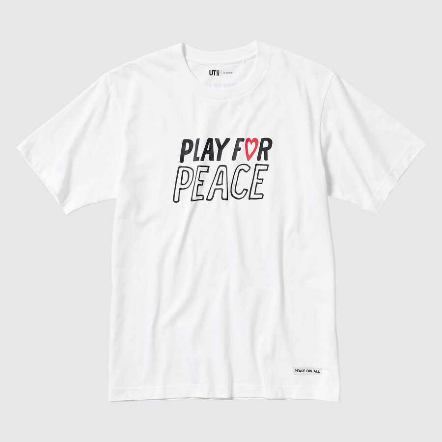 vita uniqlo peace for all graphic kei nishikori t-shirts för kvinnor