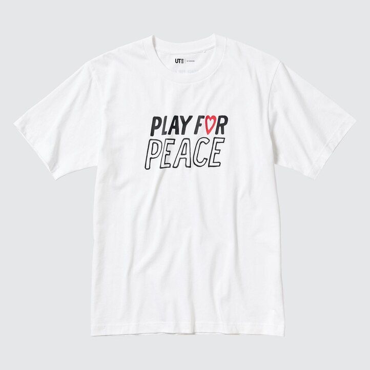 vita uniqlo peace for all graphic kei nishikori t-shirts för kvinnor