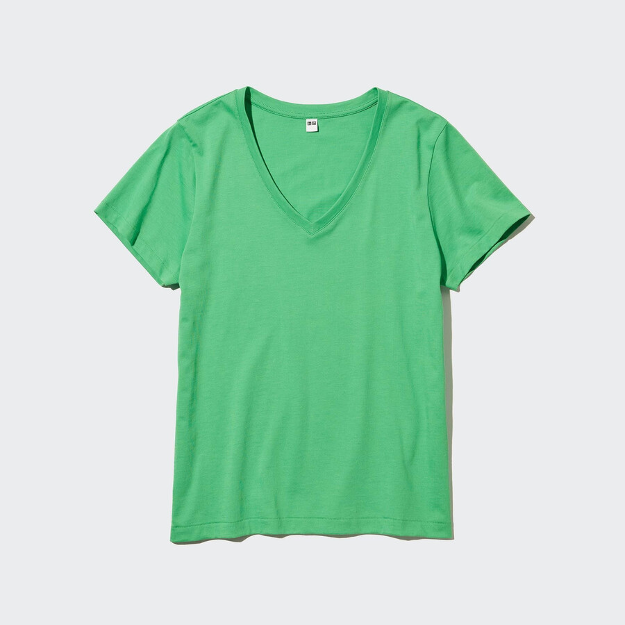 gröna uniqlo 100 supima bomulls-t-shirts med v-ringning för damer