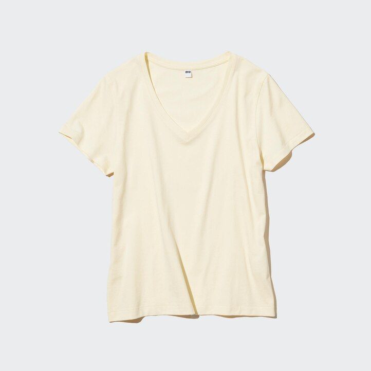 gröna uniqlo 100 supima bomulls-t-shirts med v-ringning för damer