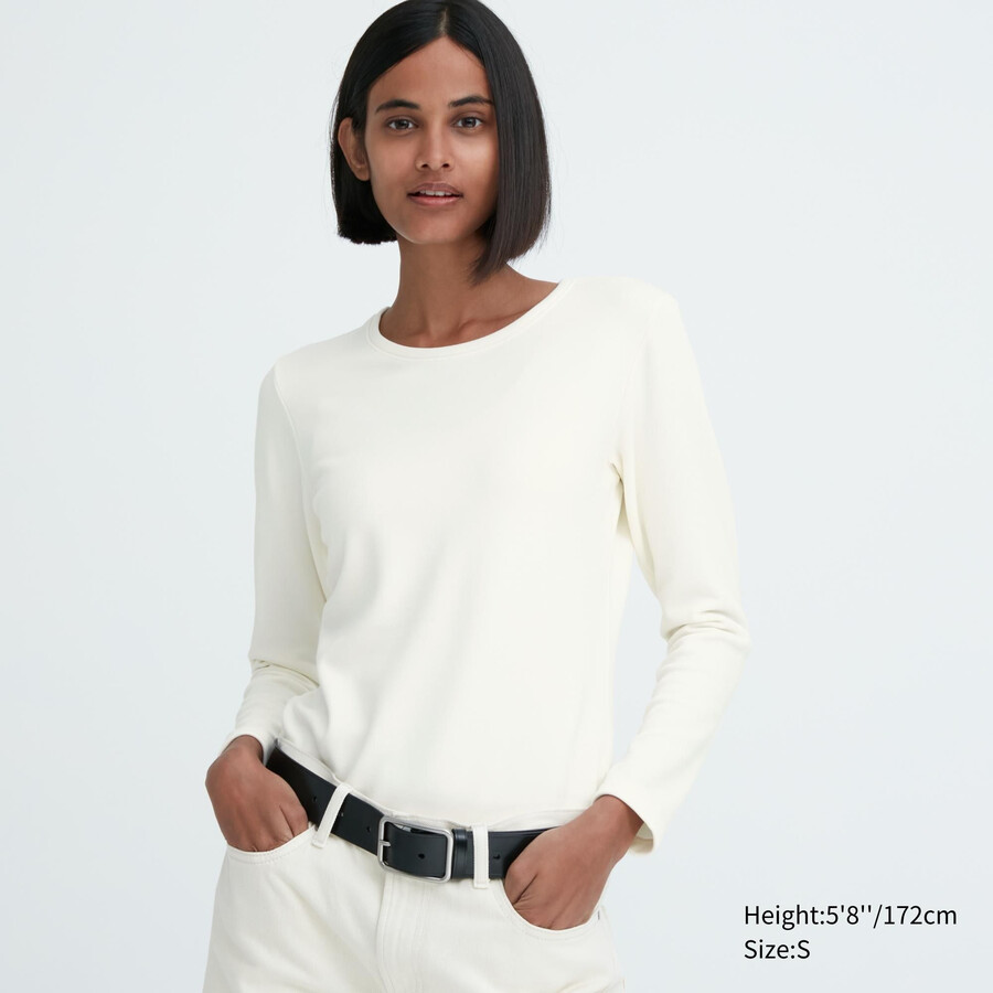 vita uniqlo heattech ultra warm rundhalsad termo-t-shirts för dam