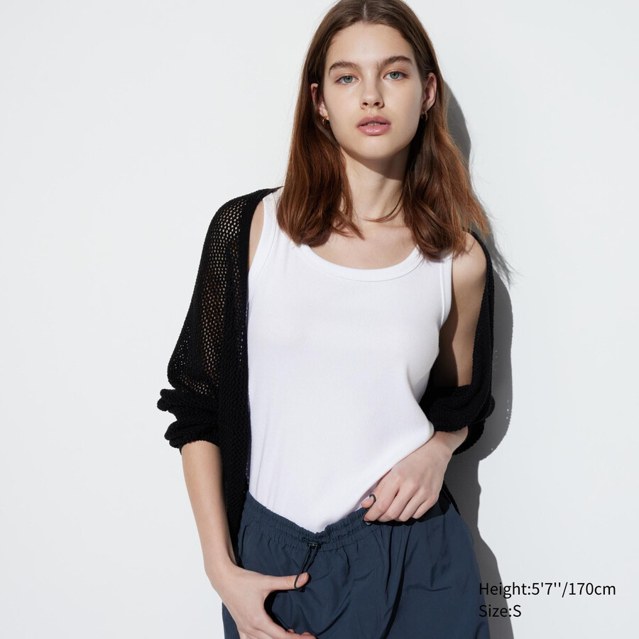 uniqlo mjuka ribbade t-shirts för kvinnor vita
