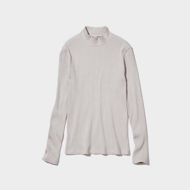 uniqlo ribbade t-shirts med hög halsringning och mörkorange för kvinnor