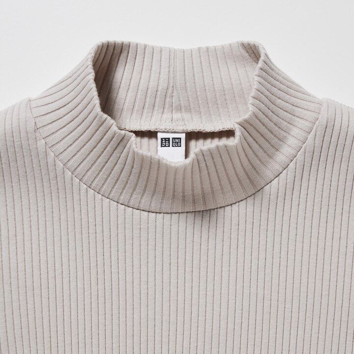 uniqlo ribbade t-shirts med hög halsringning och mörkorange för kvinnor