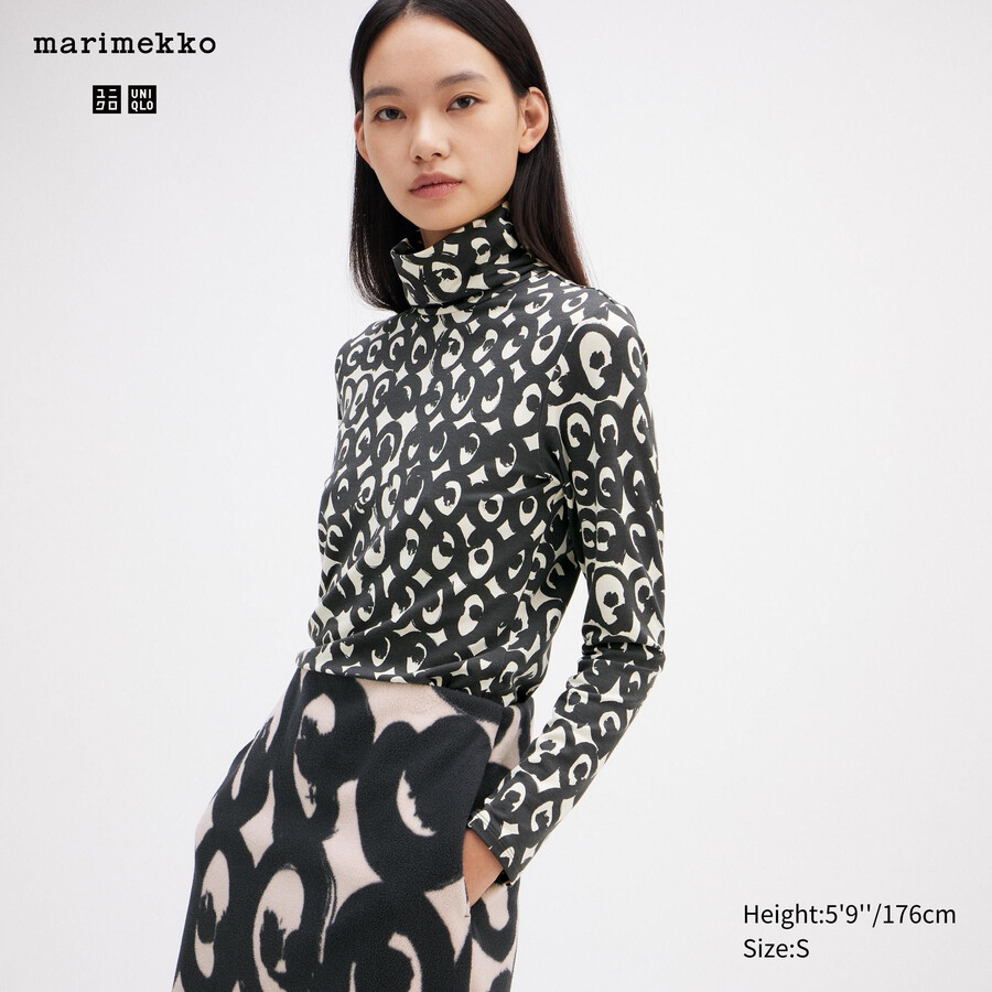 uniqlo heattech swirl print sleeved thermo dam-t-shirts svarta