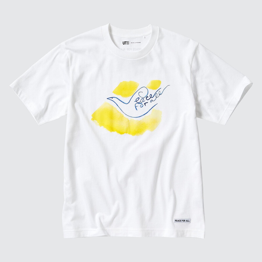 vita uniqlo peace for all graphic ines de la fressange t-shirts för kvinnor