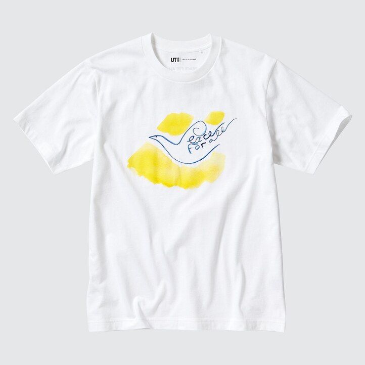 vita uniqlo peace for all graphic ines de la fressange t-shirts för kvinnor