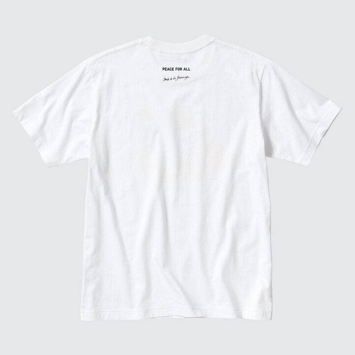 vita uniqlo peace for all graphic ines de la fressange t-shirts för kvinnor