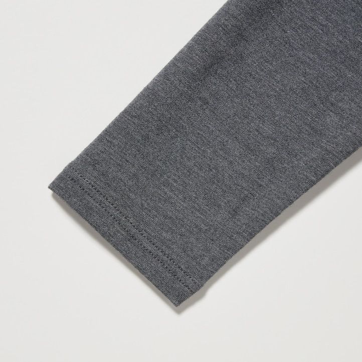 ljusgrå uniqlo heattech extra varma bomulls-t-shirts med rundringning och Ärmar för dam