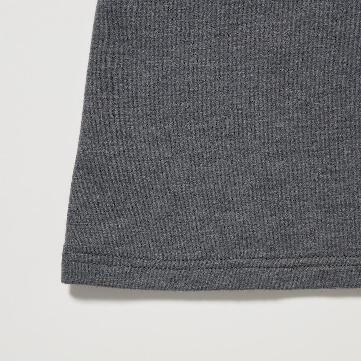 ljusgrå uniqlo heattech extra varma bomulls-t-shirts med rundringning och Ärmar för dam
