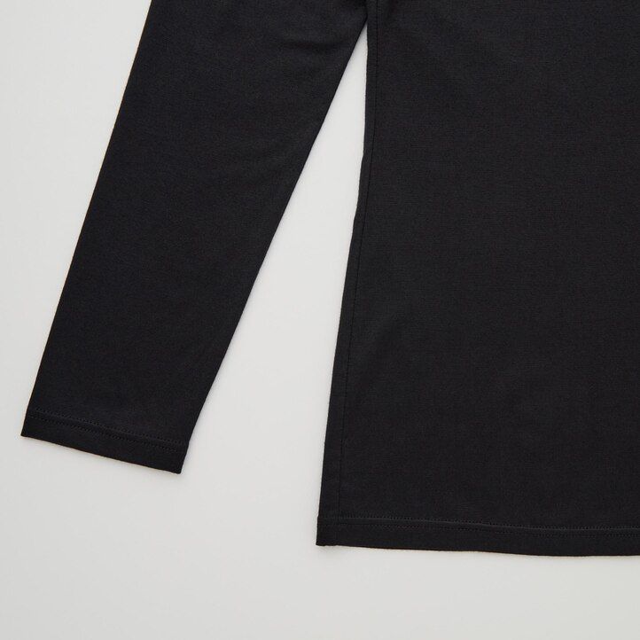 mörkgrå uniqlo heattech termo-t-shirts med rund hals och ärmar för damer
