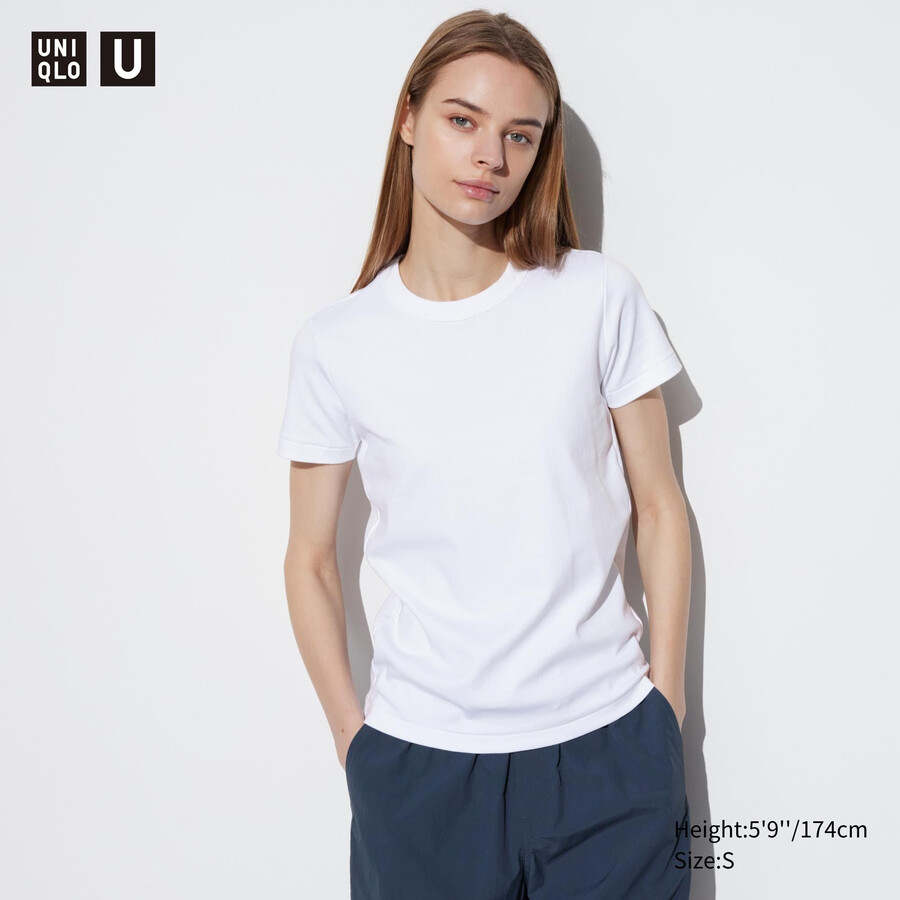 uniqlo t-shirts med rund hals och ärmar för kvinnor vita