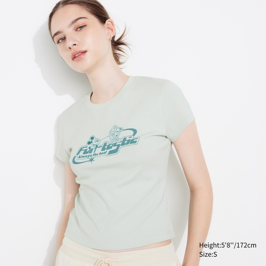 ljusgröna uniqlo disney collection mini ut graphic t-shirts för kvinnor
