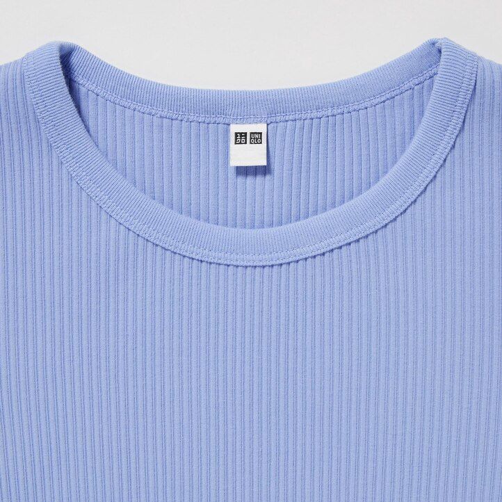 rosa uniqlo ribbade korta rundhalsade t-shirts för kvinnor