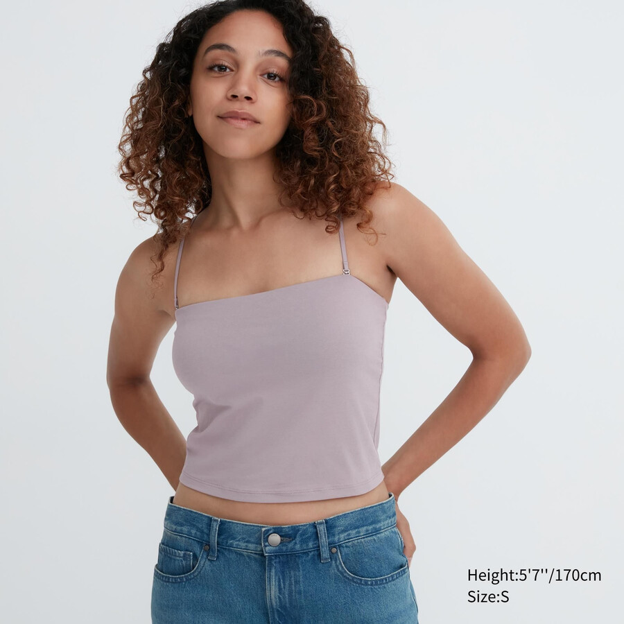 grå uniqlo airism bomulls-t-shirts med kort tub för kvinnor