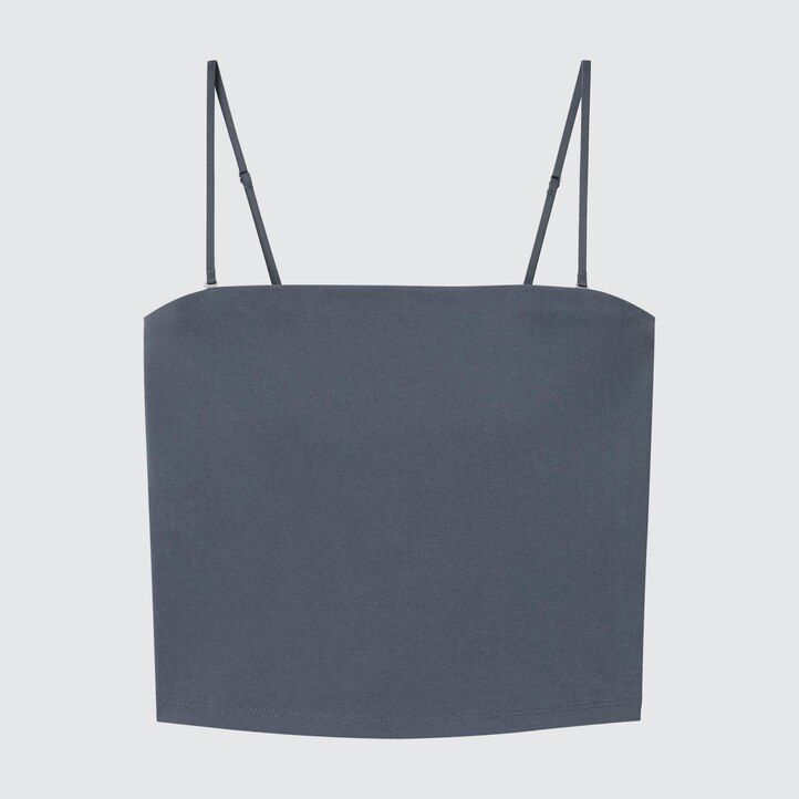 grå uniqlo airism bomulls-t-shirts med kort tub för kvinnor