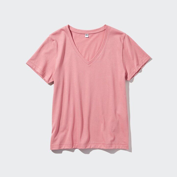 blå uniqlo 100 supima bomulls-t-shirts med v-ringning och ärmar för kvinnor
