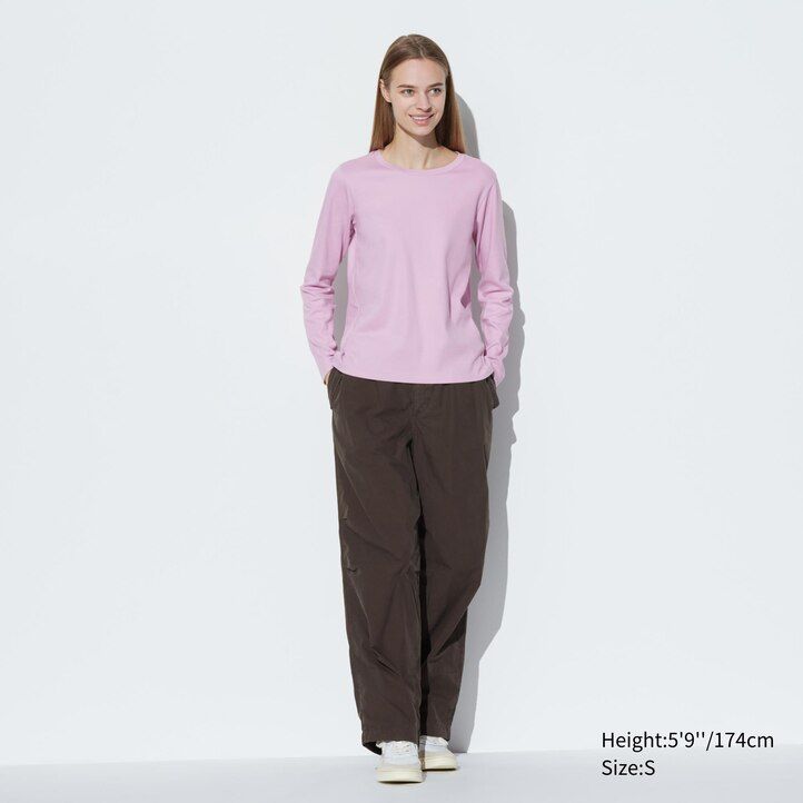 uniqlo slät bomull stretch rund hals Ärm dam t-shirts svarta