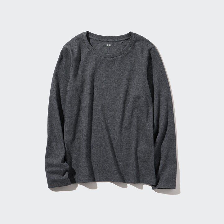 uniqlo slät bomull stretch rund hals Ärm dam t-shirts svarta