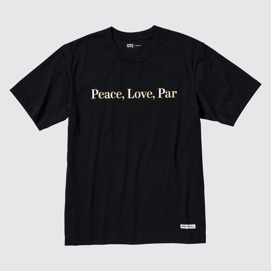 svarta uniqlo peace for all graphic adam scott damtröjor