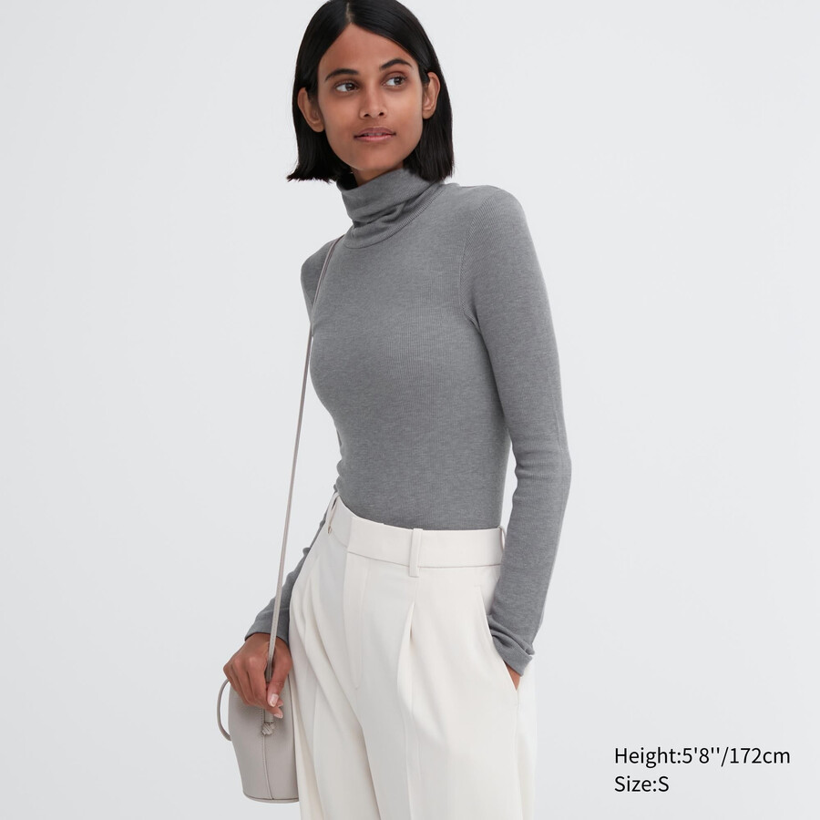uniqlo heattech extra varma sömlösa ribbade Ärmar termo dam t-shirts grå