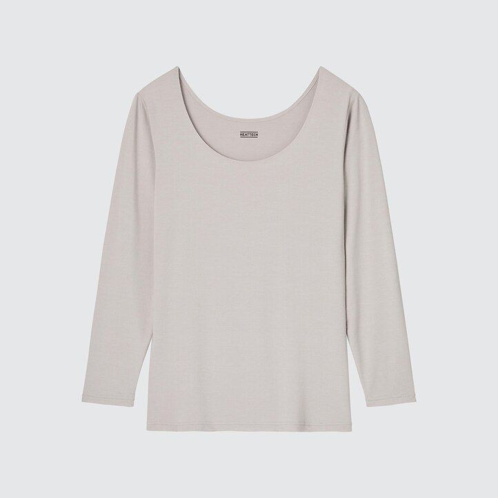 vinröda uniqlo heattech termo-t-shirts med rund halsringning och ärmar för kvinnor