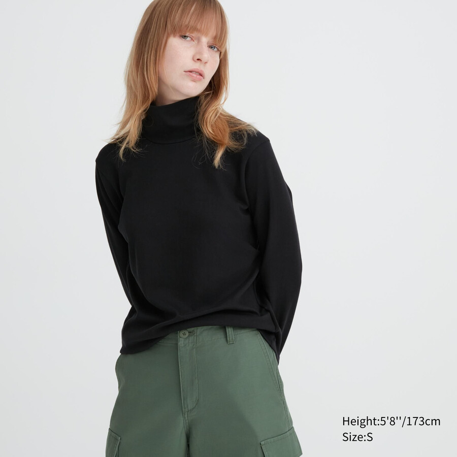 svarta uniqlo-t-shirts med slät bomull och stretchärmar för kvinnor
