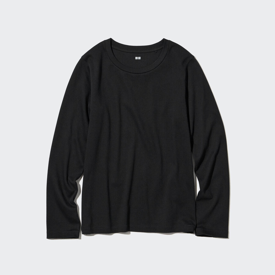 uniqlo smooth stretch cotton rundringad Ärm dam t-shirts svarta