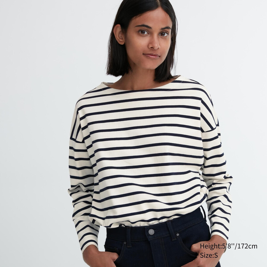 uniqlo randiga t-shirts med vita ärmar för kvinnor