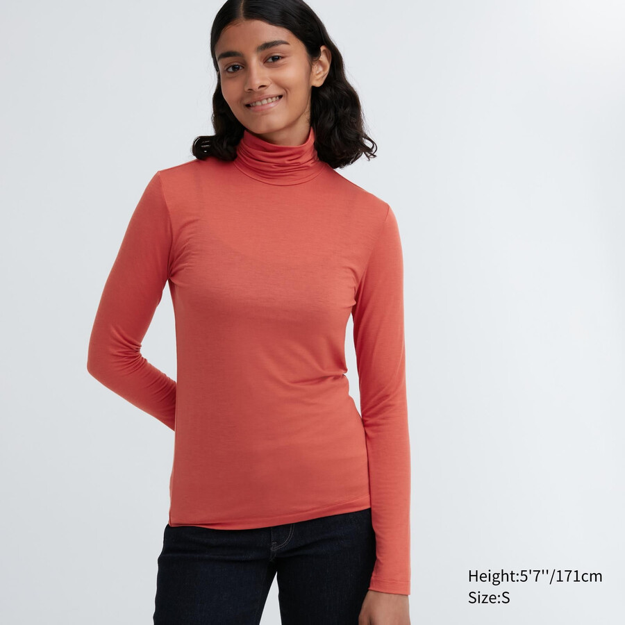 orange uniqlo heattech ultralätta termo-t-shirts med ärmar för damer