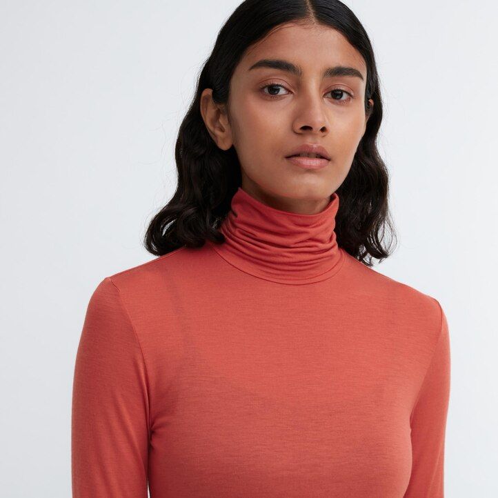 orange uniqlo heattech ultralätta termo-t-shirts med ärmar för damer
