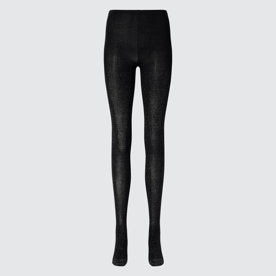 svarta uniqlo heattech glitter stickade termostights för dam