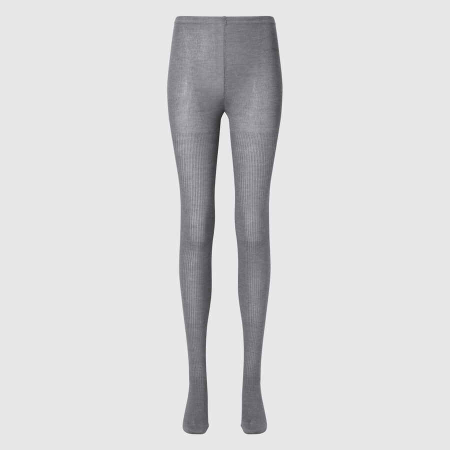 grå uniqlo heattech ribbed stickad termo damtights