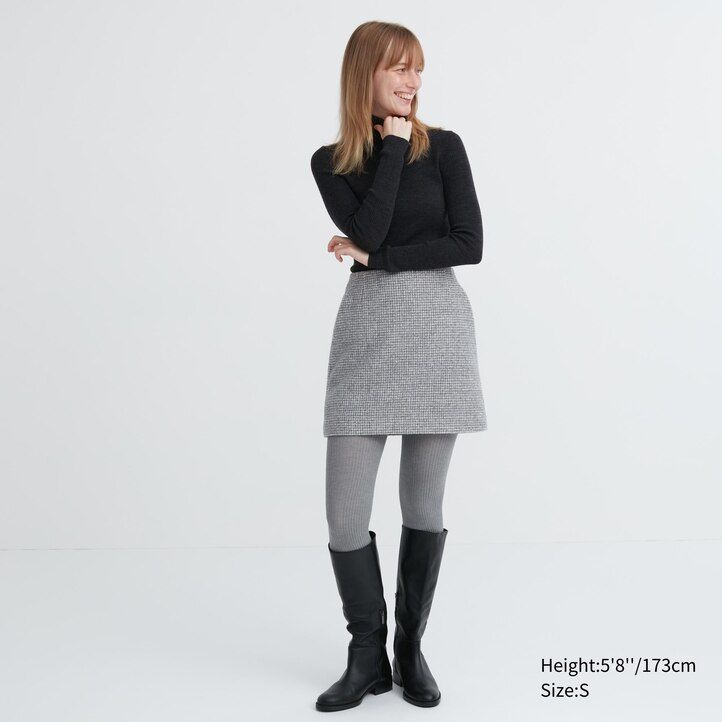 grå uniqlo heattech ribbed stickad termo damtights