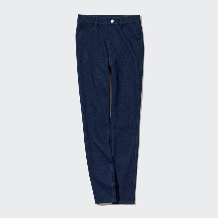 blå uniqlo heattech ultra stretch denim high rise damtopp