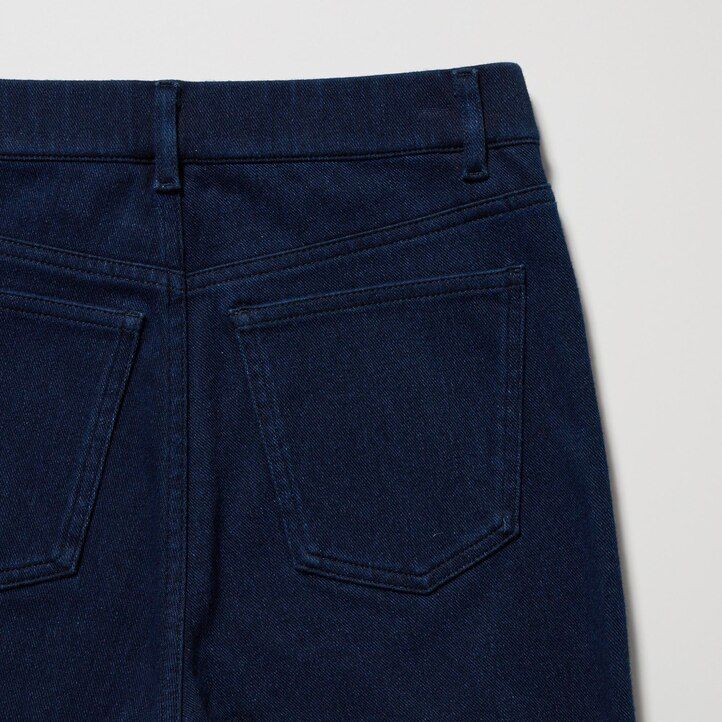 blå uniqlo heattech ultra stretch denim high rise damtopp