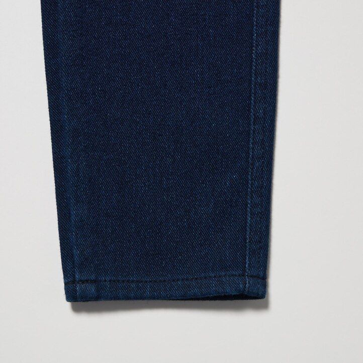blå uniqlo heattech ultra stretch denim high rise damtopp