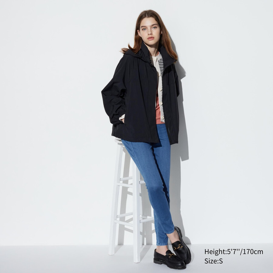 blå uniqlo ultra stretch denim toppar för dam