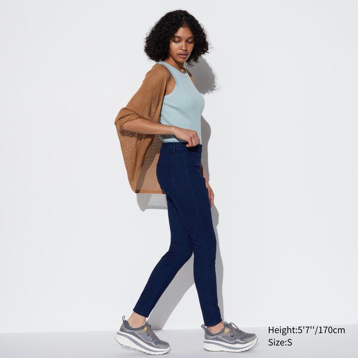 blå uniqlo ultra stretch denim toppar för dam