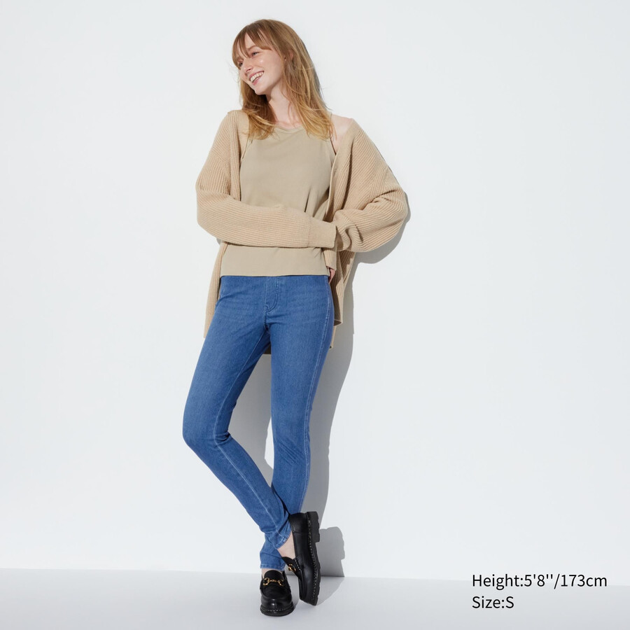 dam uniqlo ultra stretch denim toppar blå