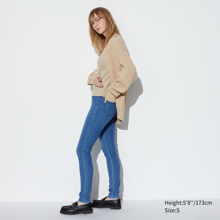 dam uniqlo ultra stretch denim toppar blå