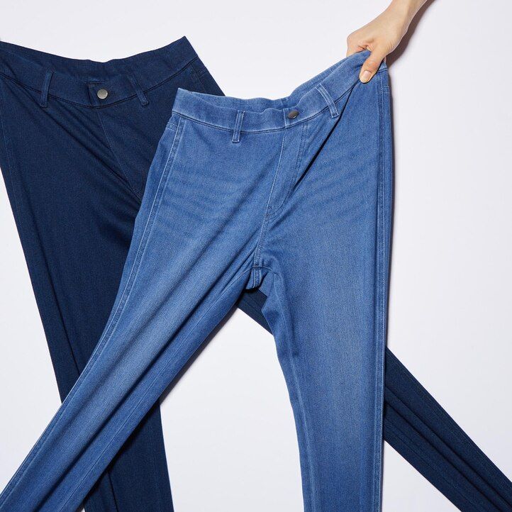 dam uniqlo ultra stretch denim toppar blå