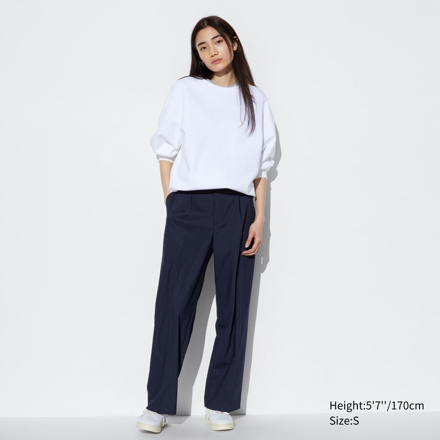 uniqlo plisserade randiga damtoppar marinblå
